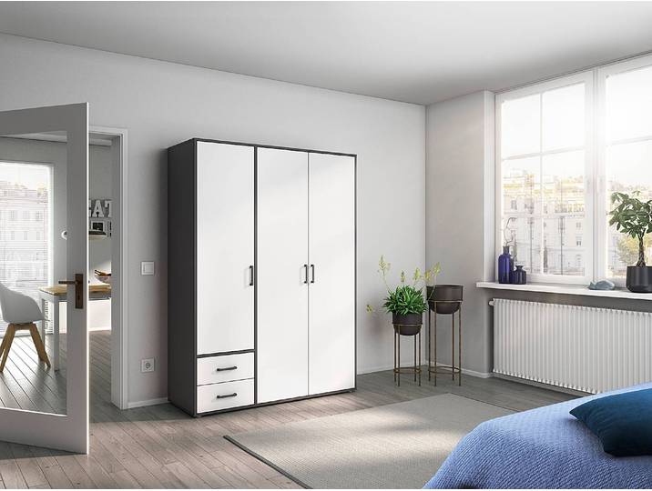 Drehtürenschrank Voyager 140cm Grau/Alpinweiß/Graumetallic Basic