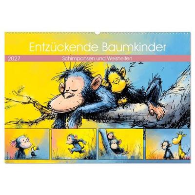 Entzückende Baumkinder. Schimpansen und Weisheiten (Wandkalender 2027 DIN A2 quer), CALVENDO Monatskalender
