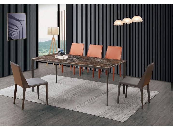 JVmoebel Essgruppe Holztisch mit Lederstühlen in warmem Braun, elegant und funktional, (6-tlg), Made in Europa