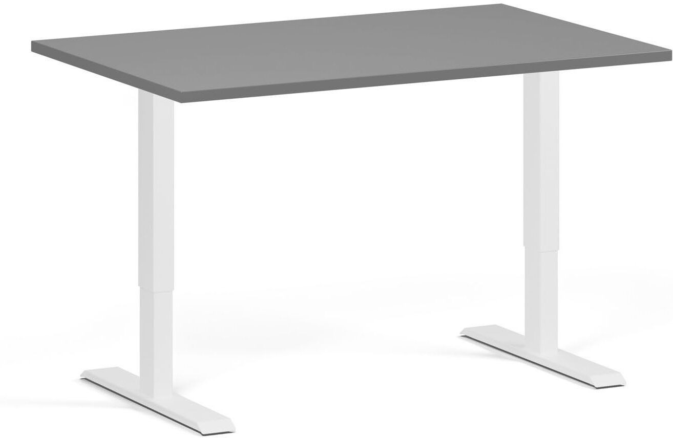 B2B Partner Höhenverstellbarer Schreibtisch, 2 Motoren, 74-121 cm, Tischplatte 120x80 cm, weißes Metallgestell, Graphit