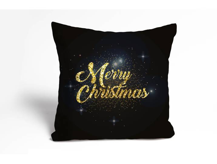 Dekokissen QUEENCE Sternenhimmel , gold (goldfarben, bedruckt), B:40cm L:40cm, Polyester, Dekokissen_Sitzkissen_Kissenhüllen, Dekokissen, Kissenhülle,Merry Christmas,Schwarz,Weihnachtsmotiv,Festlich