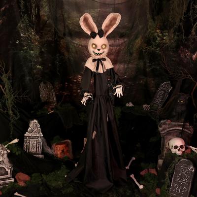 Haunted Hill Farm 5.6-Ft. Standing Animated Rabbit Animatronic, Black