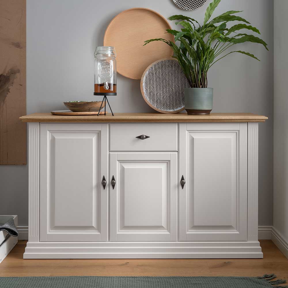 Pharao24.de Sideboard Country Stil in Weiß Eichefarben