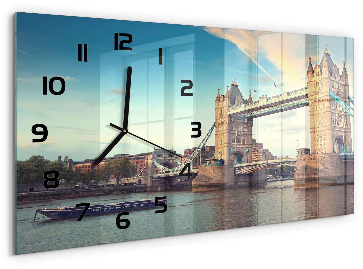 Tulup Wandklok Tower Bridge Londen - Blauw Glas - 60 x 30 cm