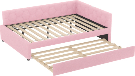 Daybett 90x200cm ohne Matratze Rosa Tagesbett Schlafsofa Bett Nachttischlampe Multifunktionalem Ausziehbett USB-Anschluss Typ-C Komfort Vliesimitat