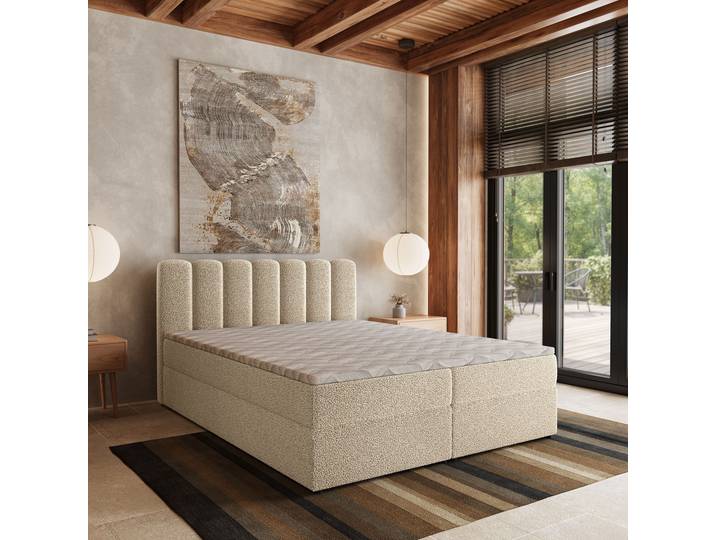 Masseno Boxspringbett SOLIA mit Bettkästen 140x200 cm - Creme, QUELLE 02