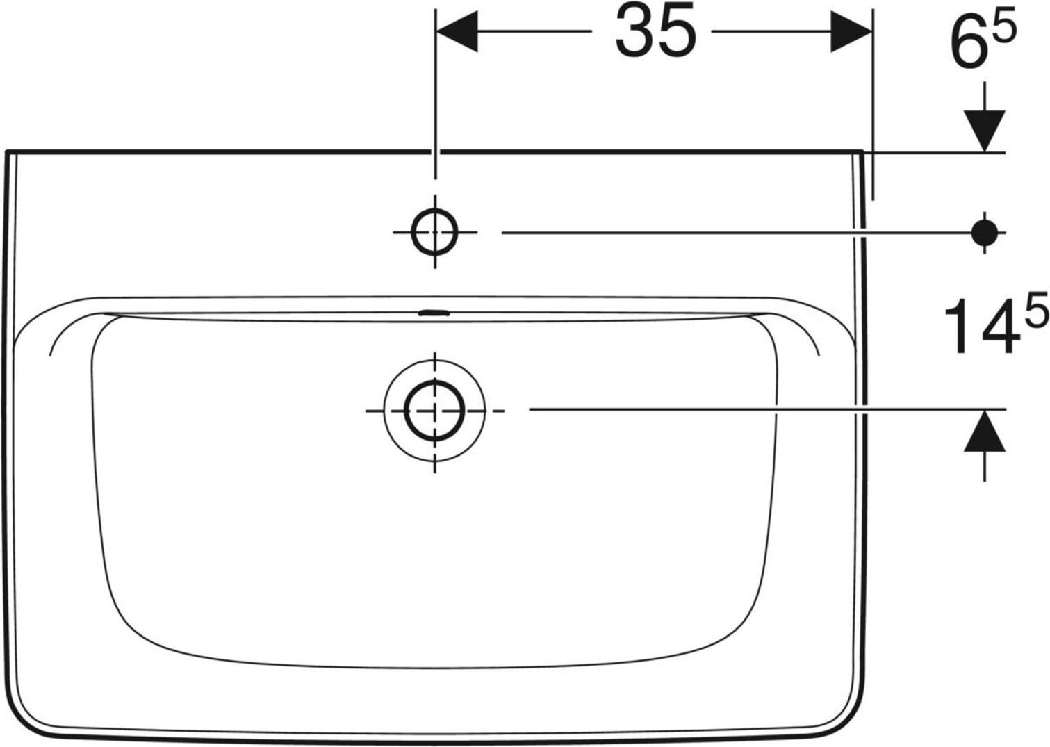 Geberit Renova Plan wastafel met kraangat, wit, B: 70 cm, D: 48 cm