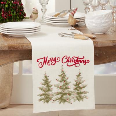 Saro Lifestyle Holiday Table Runner With Merry Christmas Trees Design