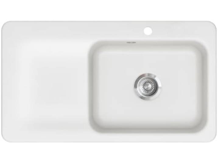 KeraDomo Spüle JUNA 90 in POLAR - Becken rechts mit Handbetätigung/Systemceram/Keramikspüle