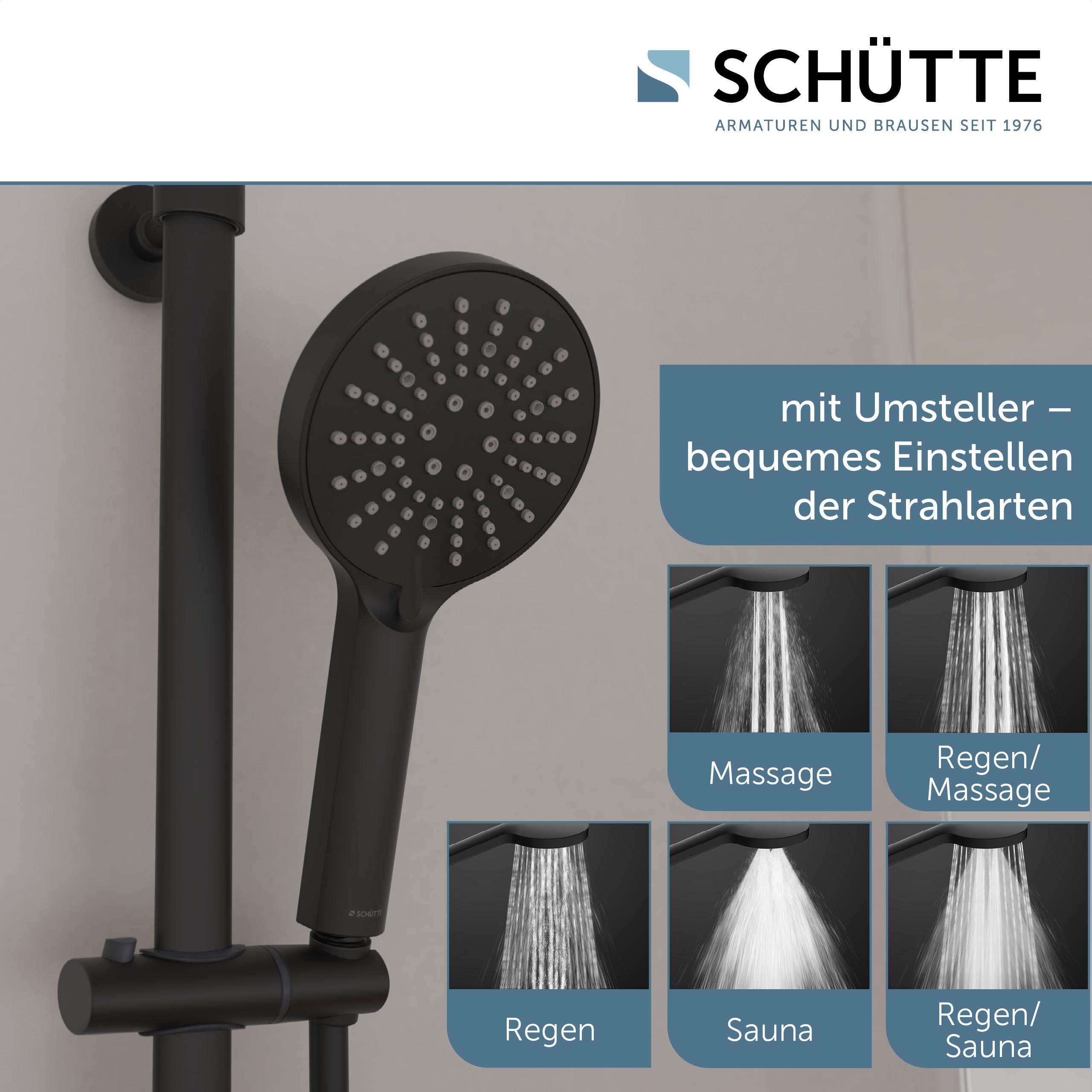 Duschsystem SCHÜTTE "MADURA FRESH", schwarz (schwarz matt), H:101cm, Brausegarnituren, Duschsystem, inkl. Wasserspardichtung, Sicherheitssperre, Antikalk, höhenverstellb. schwarz matt Einheitsgröße