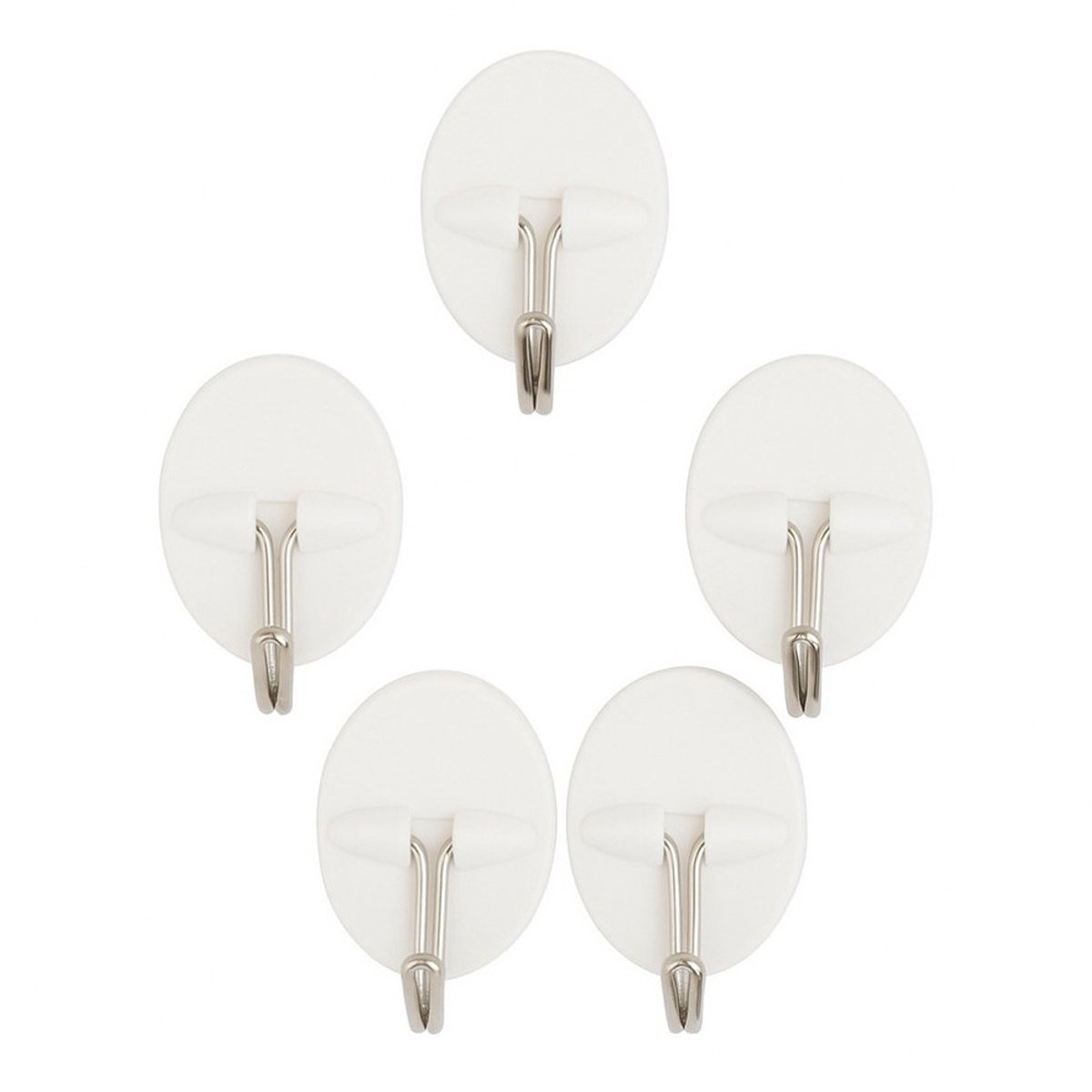 Concorde zelfklevende ophanghaakjes voor badkamer en keuken, 5 stuks, wit, kunststof