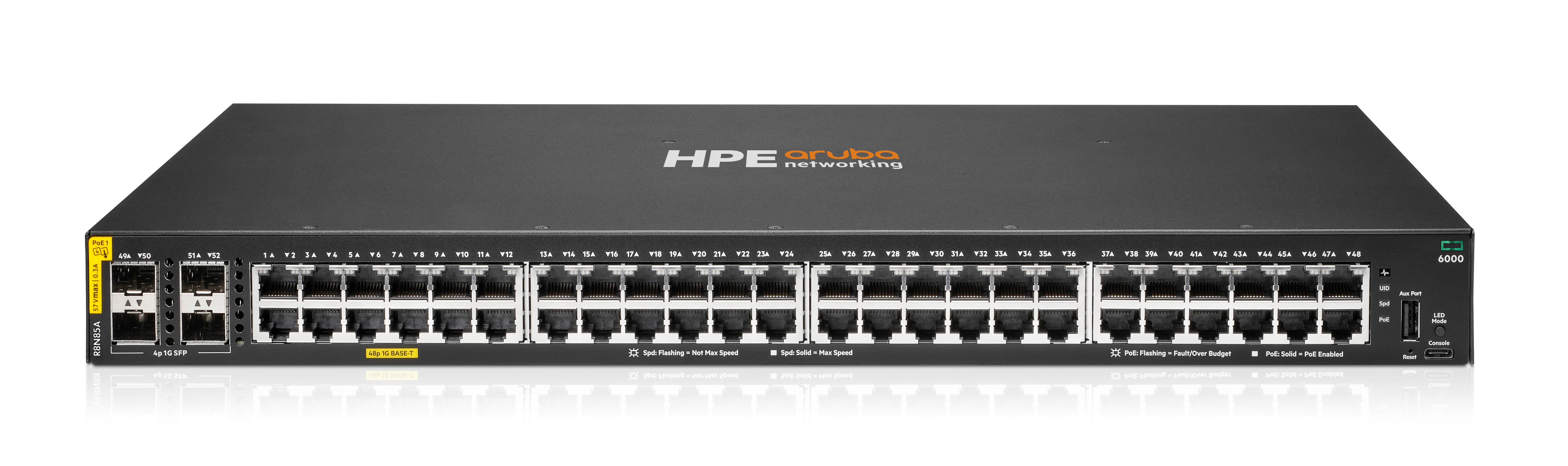 HPE Aruba Networking CX 6000 48G Class4 PoE 4SFP 370W Switch