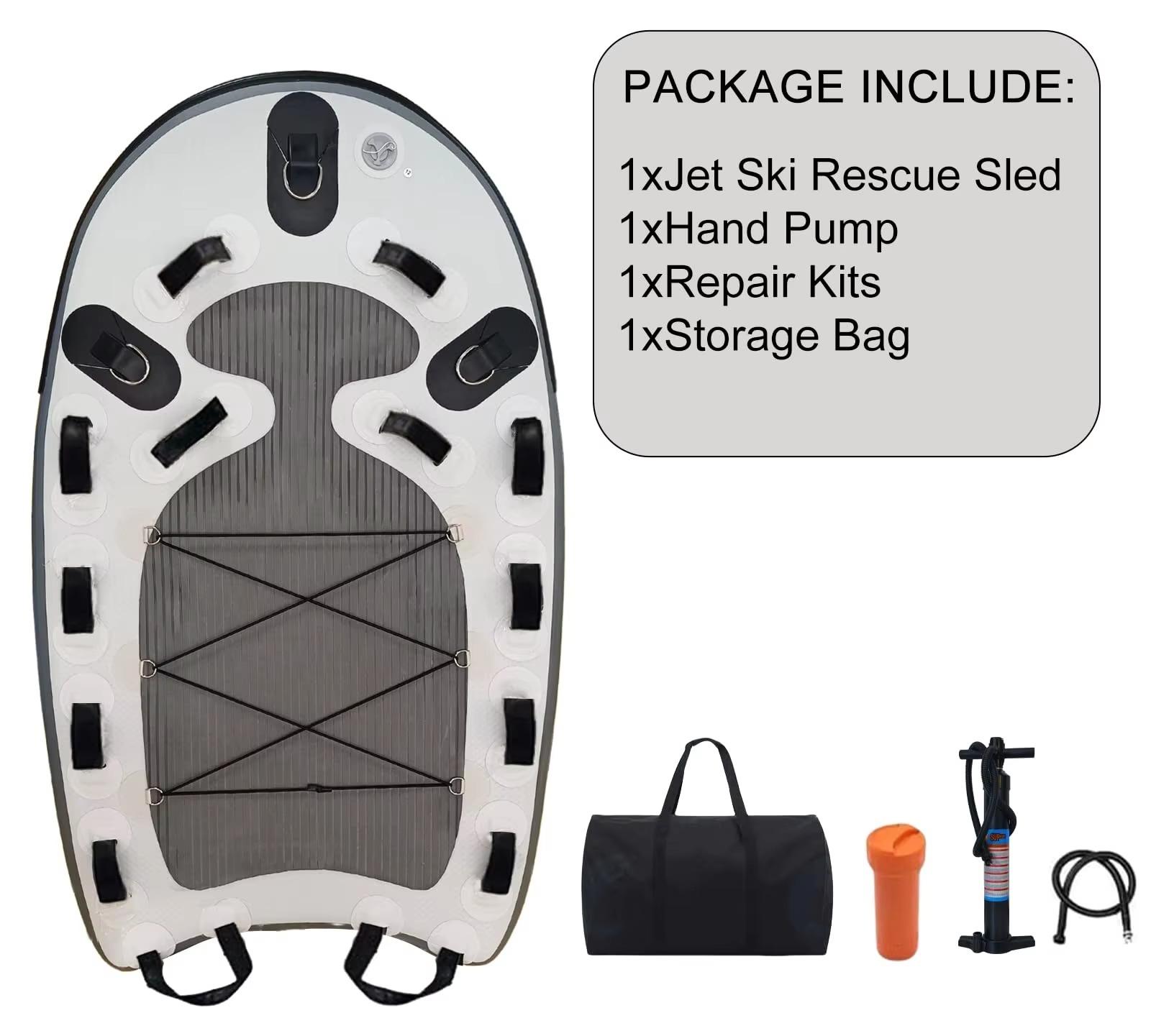 Aufblasbarer Wasserrettungsschlitten - Rettungsboard - PVC - Handpumpe - 168 x 100 x 10 cm - Für See, Meer und Pool - Grau