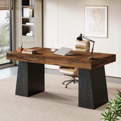 Bluebell 55-Inch Modern Minimalist Executive Desk, Wood Office Computer Desk with Double Pedestal, Workstations Writing Table
