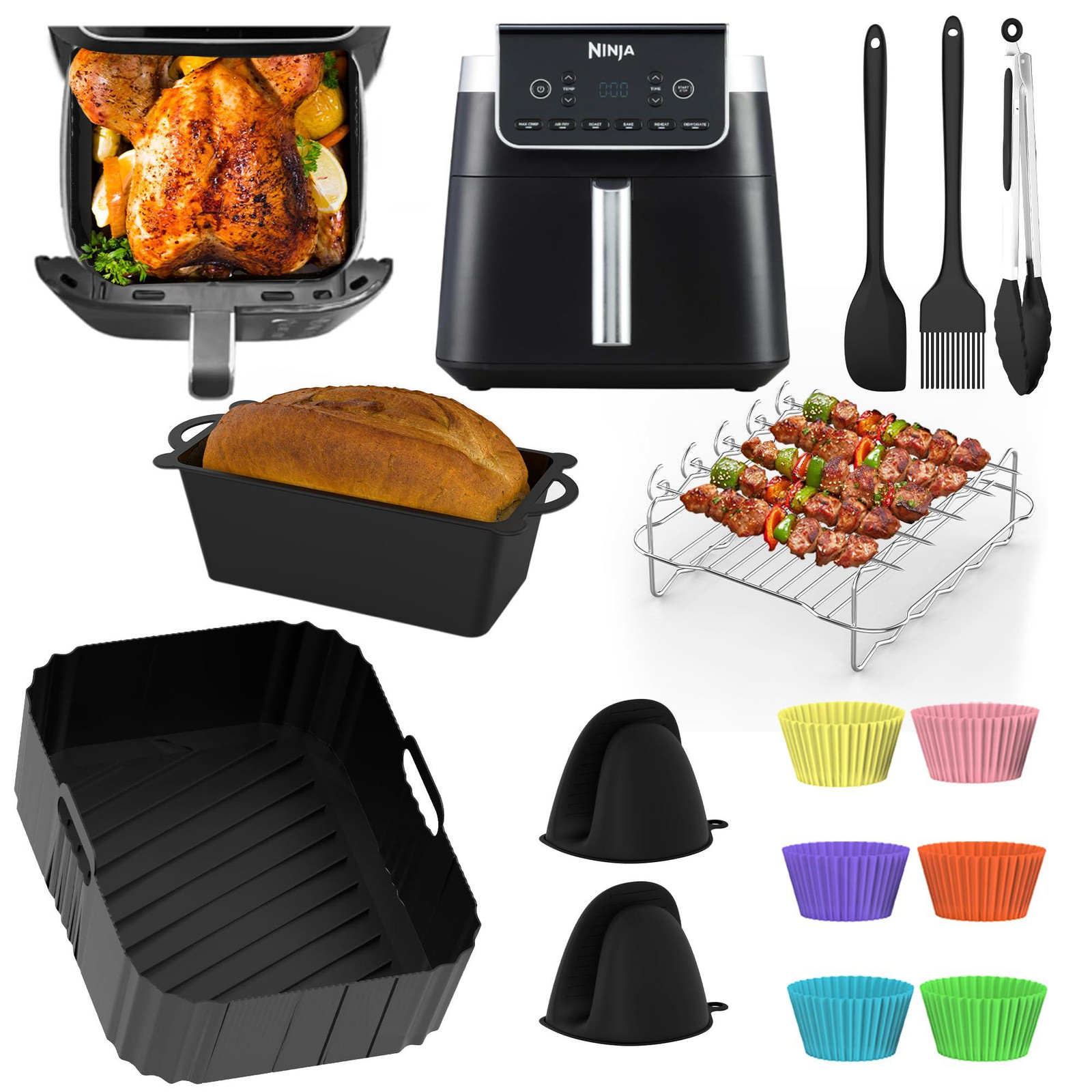 Dripio 17-delige accessoires set voor heteluchtfriteuses van siliconen en roestvrij staal