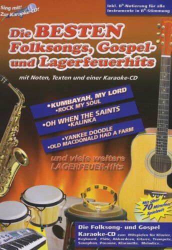 Die besten Folksongs, Gospel- und Lagerfeuerhits: mit Karaoke-CD zum Anhören und Mitspielen - Preis vom 01.10.2026 17:08:56 h
