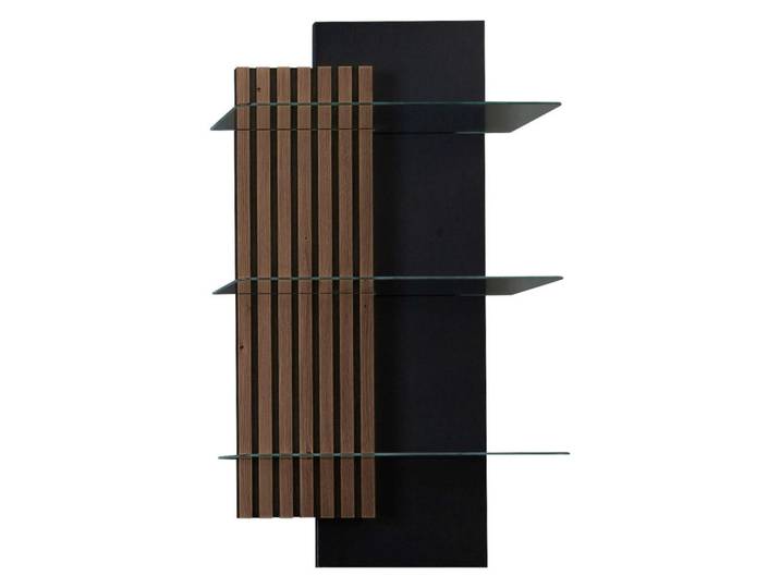 Moderano Wandregal, Anthrazit, Nussbaumfarben, Holz, Glas, Holzwerkstoff, Kernnussbaum, furniert, 60x108x28 cm, Wohnzimmer, Wohnwand, Wohnwand- Serien