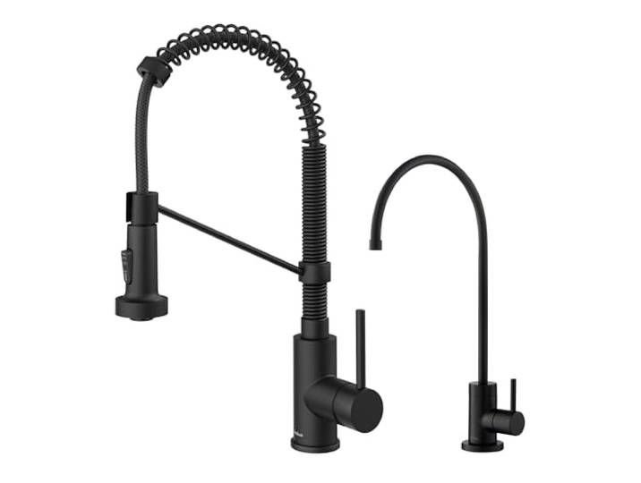 KRAUS Bolden KPF-3121-FF-100MB Küchenarmatur und Purita-Wasserfilter-Wasserhahn-Kombination in mattem Schwarz