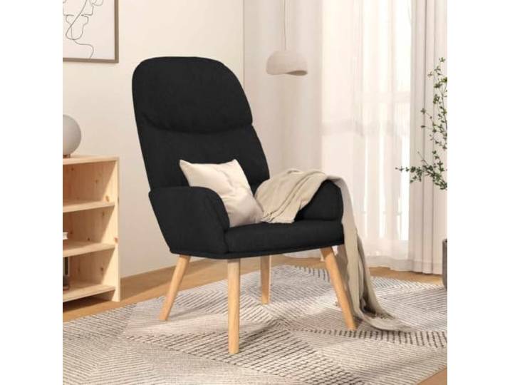 HEFZGDB Relaxsessel Schwarz Stoff Gepolstert mit Metallrahmen und Gummibaumholz Beinen für Wohnzimmer Sitzkomfort Stuhl