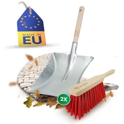 2X Kehrblech Set Kehrblechgarnitur Handfeger ELASTONBORSTEN und Kehrblech Metall Silber verzinkt Kehrblechbesen zum Aufkehren Handkehrset Kehrblechset Kehrschaufel Feger und Kehrblech