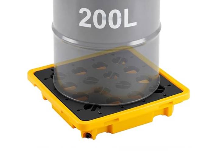 VEVOR Palette de Rétention pour 1 Fût\, Bac de Rétention avec Caillebotis et Drain\, Plateforme de Déversement en PEHD à Profil Bas\, Capacité 43\,2 L\, Charge Maximale 700 kg\, 670x675x150 mm\, Jaune