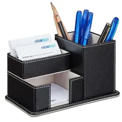 relaxdays Stiftehalter Kunstleder in Schwarz schwarz, 18x10x12 cm