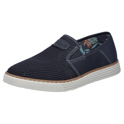 Slipper RIEKER, Herren, Gr. 46, Textil, blau (dunkelblau), Lederimitat, Textil, Schuhe Slipper, Espadrilles, Sommerschuh mit kontrastfarbenen Ziernähten