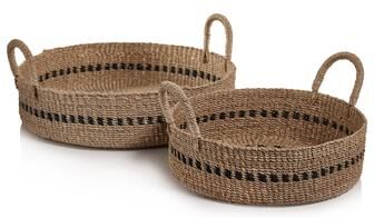 Zodax Cadiz Abaca Basket Trays with Black Accent, Set of 2