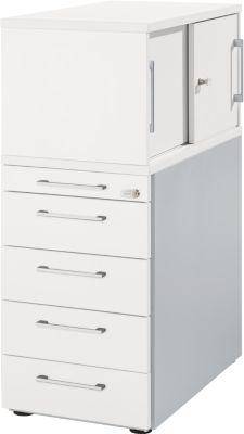 Schäfer Shop Genius Standcontainer mit Aufsatzschrank inkl. Schiebetür, komplett abschließbar, eckiger Griff, weiß