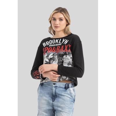 T-Shirt CIPO & BAXX "Cipo & Baxx Sweatshirts LONG SLEEVE T-SHIRT", Damen, Gr. XL, schwarz, Obermaterial: 65% Baumwolle CO. 35% Polyester PES., regular fit, Rundhals, Shirts T-Shirt, hohem Tragekomfort