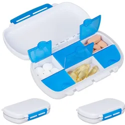 Relaxdays 12 x Tablettendose 6 Fächer Weiß,Blau