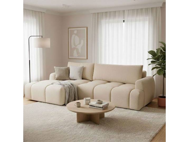 Canapé d'angle à gauche convertible en tissu texturé beige - ZEPHYR