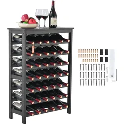 VEVOR Weinregal 42 Flaschen, stabiles Flaschenregal, 7-stufiges Lagerregal aus massivem Bambusholz, freistehendes Weinregal, wackelfreie Regale für Küche, Bar und Keller (schwarz)