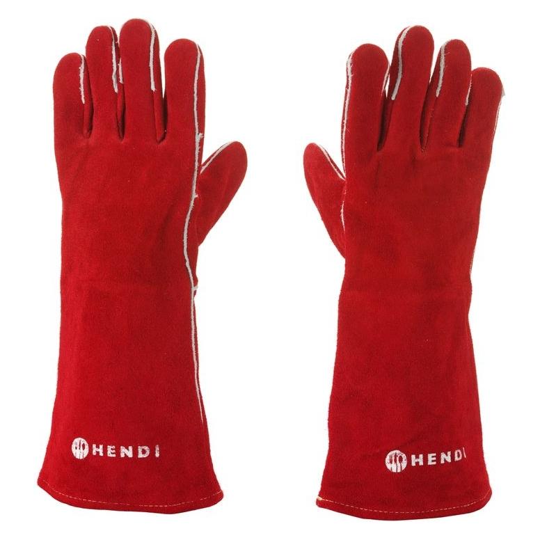 Hendi Hitzebeständige Handschuhe, Leder,, Rot, 2 Stk., (L)410mm (Leder) (77734111)