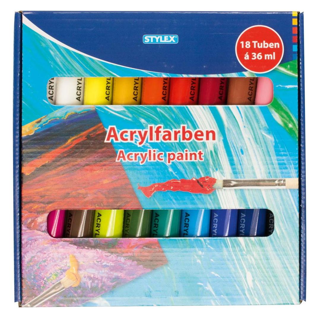 Stylex Acrylfarbe 18er 36 ml mehrfarbig (36 ml) (28655)