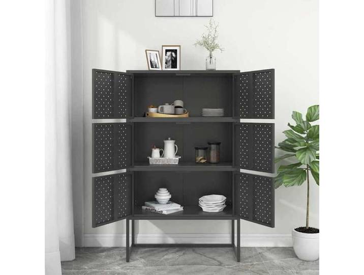 Buffet haut 80x35x135 cm en acier anthracite - 6 portes - Rangements intérieurs - Charge totale 90 kg - Pieds réglables 851763