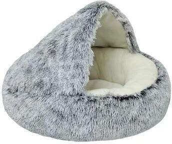 Inspired Living Cozy Covered Plush Pet Bed For Cats, Kittens And Small Dogs gray