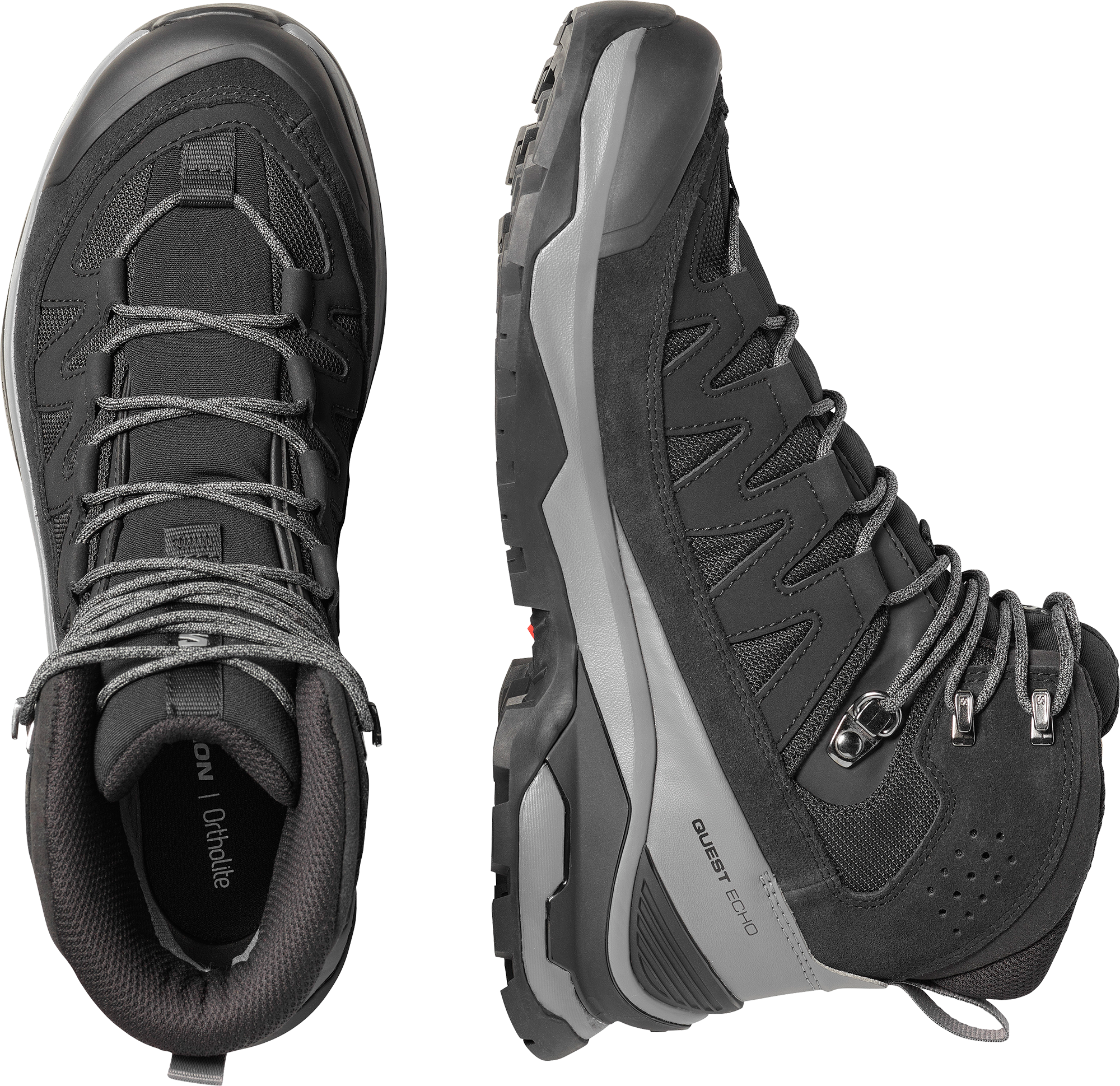 Wanderschuh SALOMON "QUEST ECHO GORE TEX", Herren, Gr. 43, atmungsaktiv, schwarz (schwarz, castlerock, schwarz), Leder, Synthetik, Schuhe Wanderschuh, wasserdicht schwarz, castlerock, schwarz 43, atmungsaktiv