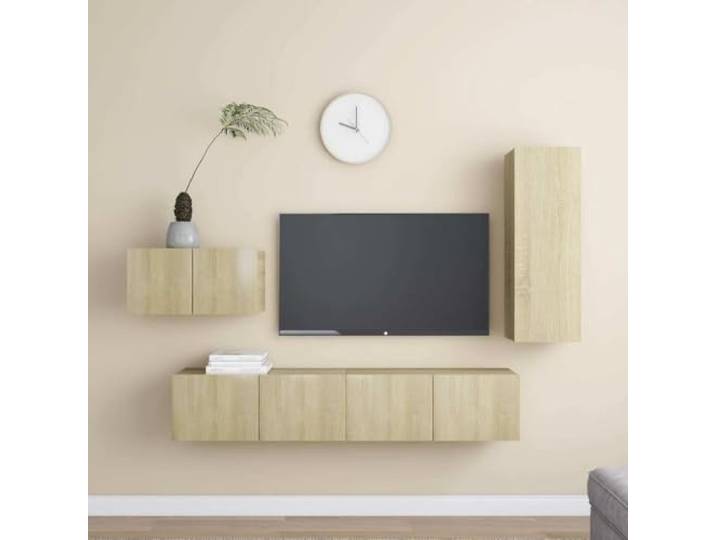 HEFZGDB 4-TLG. TV-Schrank-Set Sonoma-Eiche Holzwerkstoff Wandmontage mit Stauraum für Organisation