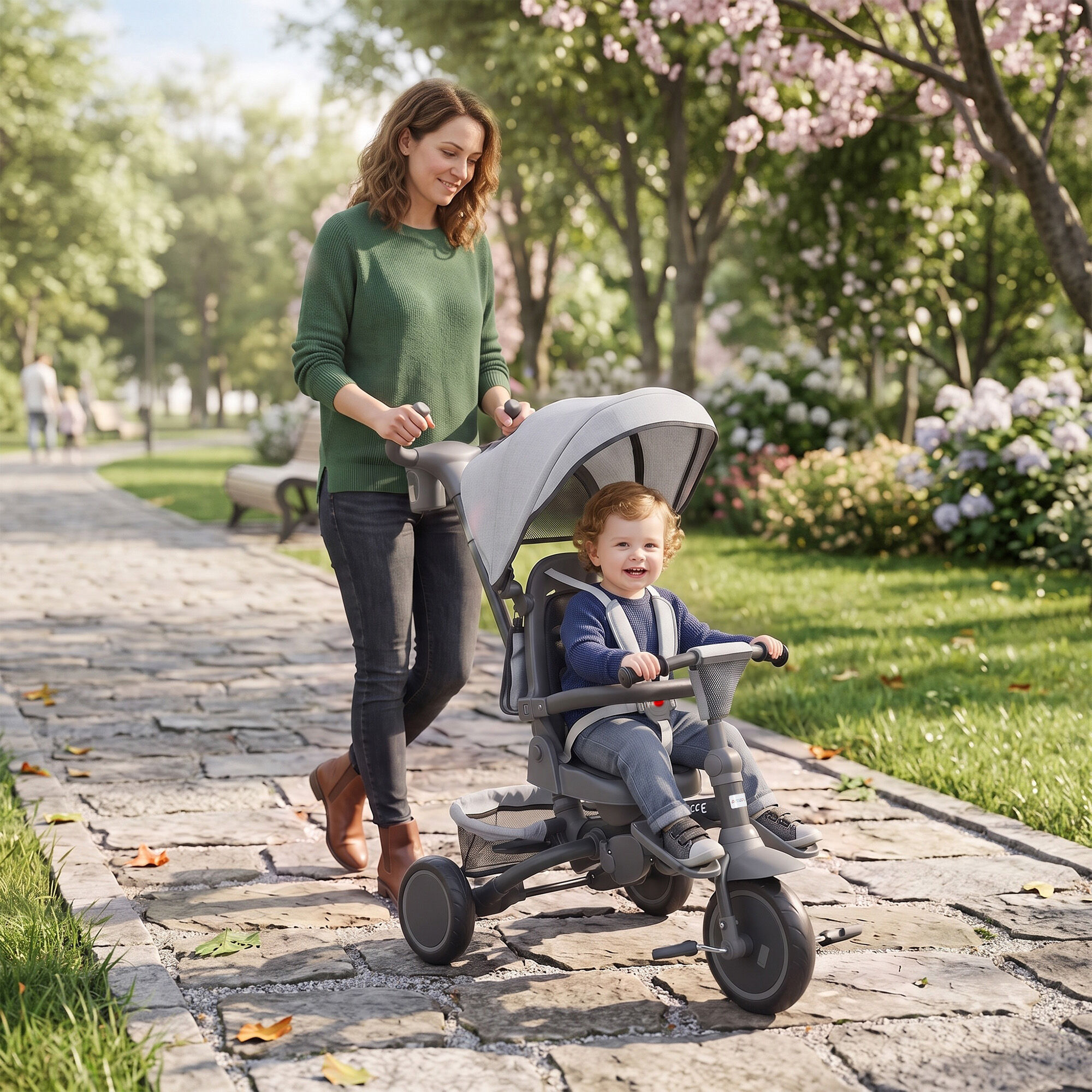 Altro Triciclo Per Bambini 6 In 1 Con Maniglione Di Spinta E Sedile Girevole, 111.5x52x98 Cm, Grigio