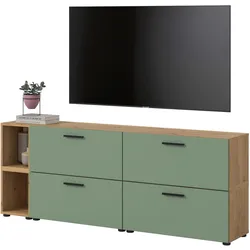 TV-LOWBOARD Grün, Eiche Artisan 176 cm, Fernsehtisch hängend / stehend