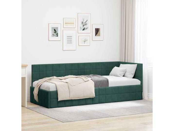 DFSQWRTYG Eckbettgestell 80x200 cm, Samt Bett-Rahmen Dunkelgrün Platzsparendes L-Design, Kopfstütze links oder rechts montierbar, Für Gäste
