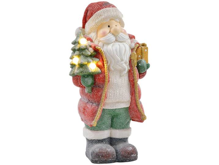 Homcom Weihnachtsdeko Figur 50 cm Weihnachtsmann mit Weihnachtsbaum und Geschenk, Mehrfarbig, Metall, 21x50x26.5 cm, Dekoration, Weihnachtsdekoration