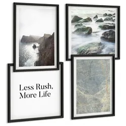 BILDER SET 4er Set - 50x50 cm & 40x60 cm Schwarzer Rahmen - Grüner Marmor Melancholie
