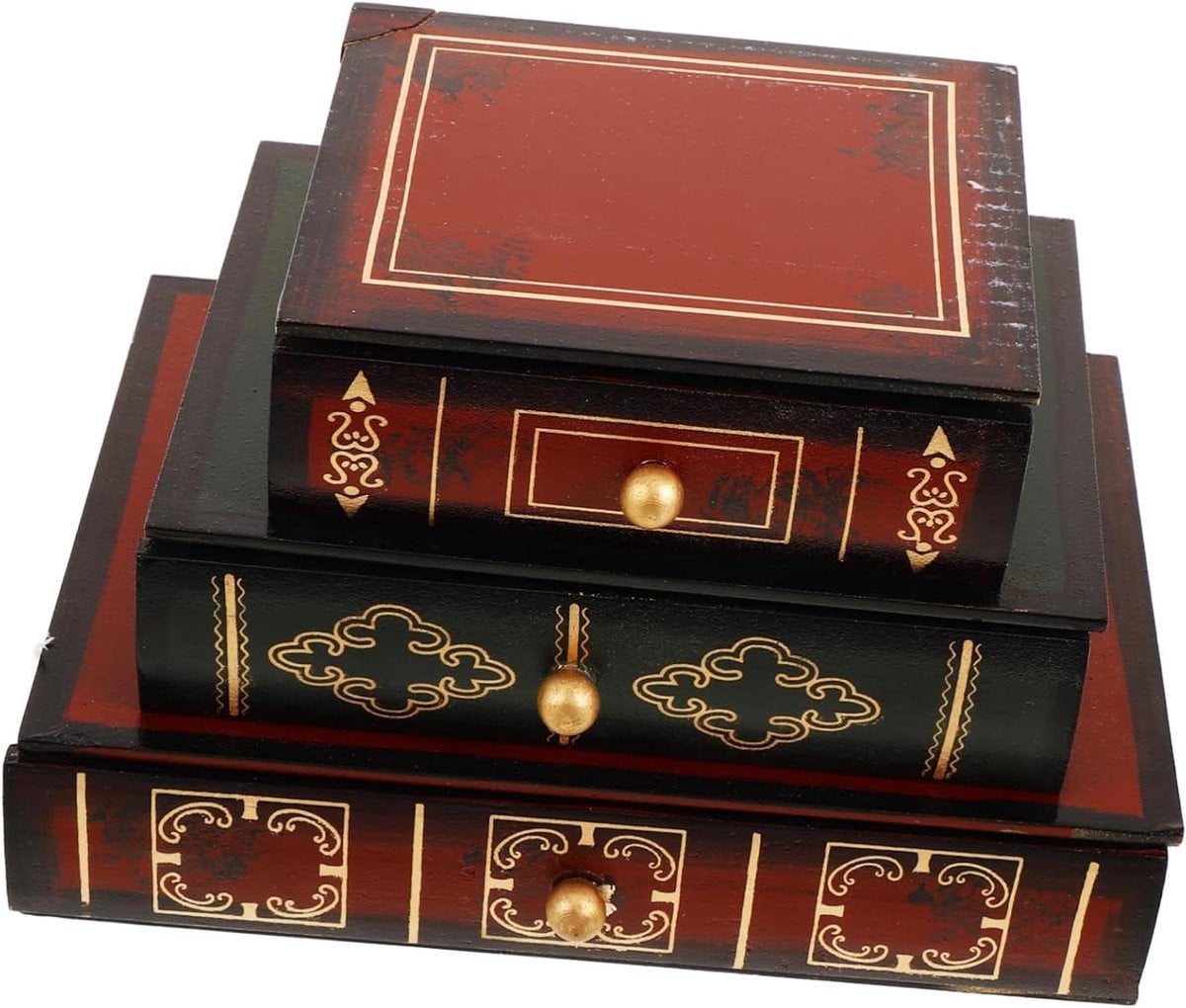 Decoratieve Boekenbox - Multicolor - Houten Opbergdoos voor Tafeldecoratie