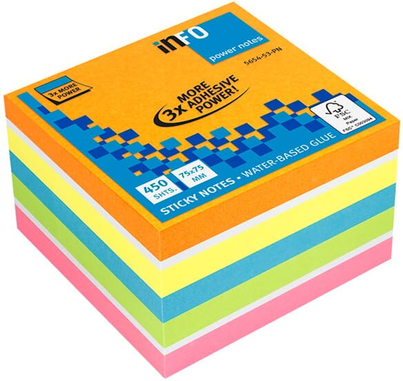 Notiskub Info Power 75x75 mm 450 blad neon