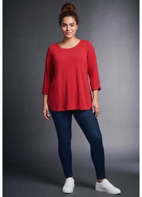 Plus Size Women's Sabrina Button Detail Top by Avenue in Vibrant Red (Size 18)