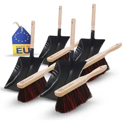 4X Kehrblech Set Kehrblechgarnitur Handfeger Arenga & ELASTONBORSTEN Kehrblech Metall Schwarz lackiert Kehrblechbesen Handkehrset Kehrblechset Kehrschaufel Besen Feger und Kehrblech