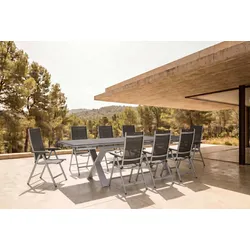 KETTLER BasicPlus Garten-Essgruppe, silber / anthrazit, Alu / Spraystone / Textil, Tisch 180/280x100cm, 10 Klappstühle