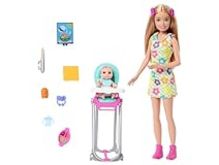 Barbie Skipper Coffret poupée et Accessoires, Coffret de Baby-Sitting sur Le thème de l’Heure du Repas, Jouet Qui Change de Couleur, HTK35